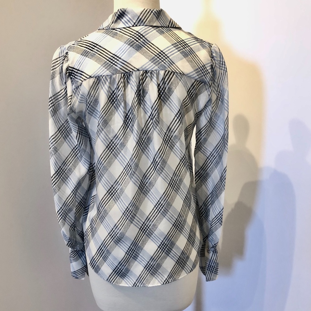 Joie Blue White Plaid Malcah Semi-sheer Silk Top - Picture 7 of 13
